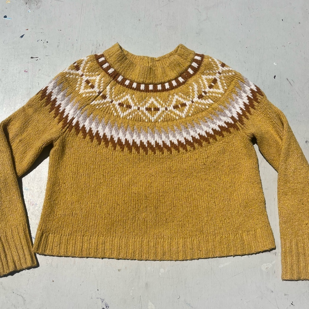 Women's American Eagle Sweater Yellow Geometric M College Preppy City Grandma